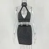 Colysmo Sparkly Diamond Two Piece Set 2 Women Halter Dress Sexy Club Party Dresses Bodycon Short Matching Outfits 210527
