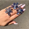 Fedi nuziali Accking Orecchini a forma di fiore rotondo con zirconi di lusso alla moda Set di anelli aperti per gioielli da donna