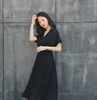 Summer Red High Waist Fashion Womens Elasticity Wasit Sexy V Neck Loose Casual Chiffon Dress Short Dresses E026 210603