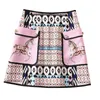 2022 Spring Summer High Weist Pink Horse Print Pockets Bededced Sky-Lene A-Line Mashir 21O301020