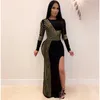 Ethnic Clothing Plus Size African Dresses For Women 2021 Dashiki Diamond Evening Party Long Dress High Split Bodycon Africa Fall C2710