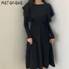 田川フリル女性のドレス秋/冬の韓国のプリーツ獣道厚いニットミディドレス210513