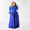 Dantel Mavi Abiye Özel Durum Kadın Balo Elbise Maxi Seksi Uzun Kollu Bir Çizgi Örgün Elbiseler