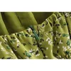 Summer Sexy Bow Bandage Slash Neck Vintage Floral Dot Fold Vita alta Ragazza femminile verde Tnak Print Dress E263 210603
