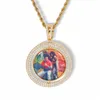 Rotertable Round Po Custom Necklace Pendant Medallions Brass Chain Gold Cubic Zircon Picture Men's Hip Hop Jewelry270K