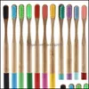 Engångs tandborstar bad leveranser el hem trädgård anländer godis färg bambu tandborste adt rund handtag naturligt rör miljövänligt oral