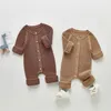 MilanKel Baby Kleidung Kurz Stil Kleinkind Jungen Jumpsuits Infant Mädchen Strickwaren Einzelne Brust Baby Oberbekleidung 210824