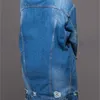 Kobiety Trench Coat Denim Windbreaker Jean Długi Rękaw Dziura Płaszcze Luźne Płaszcz Jesień XXXL 210513