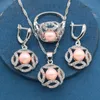 Earrings & Necklace Geometric Pink Pearl Silver Color For Women Jewelry Sets Pendant Ring Zirocnia Bracelet Bridal Gift Box