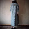 Johnature Autumn Retro Plaid Dress Three Quarter Sleeve Vintage V-Neck Linen Plus Size Women Loose Casual Dress 210521