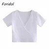 T-shirt bianca con scollo a V Camicia corta da donna Casual Nero Estate Abbigliamento donna Harajuku Slim ops Camicie 210427