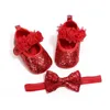 First Walkers Emmababy Bling Sparkle Sequins de alta calidad PU Nacido Baby Girls Hook Loop Zapatos y dulce Diadema Linda 0-18m