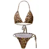 Bikini 3 Pcs Summer Swimwear Mulheres Leopardo Impressão Praia Desgaste High Cut Cut Thong Set Swimsuit Cobertura Candigan Sarongs