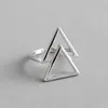 Äkta 100% 925 Sterling Silver Double Triangle Mönster Öppna ringar för kvinnor Korean Japan Fina smycken Dropshipping YMR636