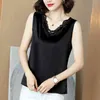 Korean Silk Women Tops Woman Satin Embroidery Tank Sleeveless V Neck Plus Size Elegant Lace White 210427