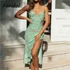 Feuille Fleur Imprimer Blanc Été Plage Longue Robe Femmes Spaghetti Sangle Haute Slit Dos Nu Bowknot Maxi Sundress 210427