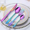 24 PCS Rainbow Vaisselle Non-fading Couverts Ensemble Couverts Vaisselle En Acier Inoxydable Coloré el Party Cuisine Coffret Cadeau 211228