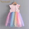 Girls Fashion Dress Summer Party Rainbow Colorful Costumes Kids Sweet Outfits Baby Vestidos Children Clothing 210429