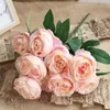 Couronnes de fleurs décoratives en soie artificielle, 10 têtes de roses, beau bouquet de fleurs, pour la maison, le jardin, le bureau, la table de mariage bordeaux