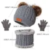 3 SZTUK Maluch Dzieci Baby Boy Girl Pompom Dzianie Kapelusz Cute Crochet Beanie Cap Scarf Rękawiczki Akcesoria niemowlęcia Zima Ciepły garnitur