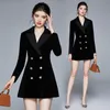 Casual Dresses 2021 Arrival Blazer Dress Women Black Double Breasted Slim Fit Velvet Long Sleeve Autumn Winter Suit Jacket Female6083923