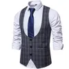 Svart Plaid Mens Waistcoat Formell Business Work Causal Slim Fit Vest för män U-Neck Retro Gentlemen Män Passar Vest Bröllop Gilet 210524