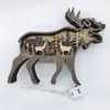 Christmas Decoration Wooden Hollowed Small Elk and Brown Bear LED Light Cute Desktop Ornaments Home Decor Accessories 211108