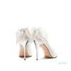 Chaussures de mode-robe de mariage pour femmes, chaussures de mariée, nœud blanc, talons hauts, tempérament, Stiletto, coupe basse, Banquet en satin