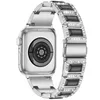 Diamond Studded Armband Lyxmetallband för Apple Watch Band 45mm 41mm 38mm 40mm 42mm 44mm Kvinnokväska för Iwatch Series 7 6 5 4 3 Armband