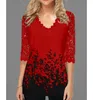 Plus Size 4xl 5XL Shirt Blouse Female Spring Tops V-neck Half Sleeve Lace Splice Print Boho Women shirt 210326