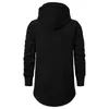 Män Slim Long Section High Collar Hooded Sweatshirt Man Förlänger krökad hem Solid Black Cotton Casual Pullover Hoodies 211023