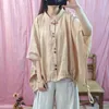 Johnature Mulheres Bat Sleeve Vintage Camisas e Tops Sólida Cor Sand Stand Meia Manga Blusas Botão de Primavera Camisas 210521