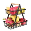 Panier de fruits en métal à 2 niveaux Support de rangement pour comptoir Amovible Pain Légumes Fruits Bol Snacks Titulaire pour Cuisine Salle à manger Organisateur