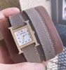 Reloj de cuero genuino de doble capa a la moda, reloj de marca de lujo con diamantes cuadrados, relojes de pulsera con números árabes para niñas, regalo para mujeres