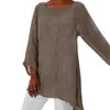 Plus Size Wszechstronne Wygodne wielokrotne okazje Kobiety Solid Color Lniana O-Neck Z Długim Rękawem Nieregularna Tunika Top Koszulka X0527