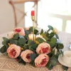 パーティー喜び偽の牡丹のバラの母音の花ガーランドヴィンテージユーカリのぶら下がり植物結婚式のアーチのドアパーティーの装飾210925