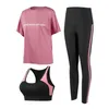 Свободная футболка + бюстгальтер + брюки женские йога 3 кусок набор быстрый сухой фитнес тренажерный зал костюм на открытом воздухе спортивная одежда бегущая одежда плюс размер 4xL 210802