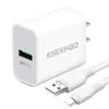 Eseekgo qc3.0 snabb laddare universal USB typ c väggladdare bärbar laddningsadapter US EU -pluggmikrokabel med låda