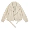 Herbst Frauen Casual Lose Fit Beige Pu Faux Leder Jacke Streetwear Weibliche Drehen Unten Kragen Schwarz Mantel Outwear 210430