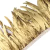 Högkvalitativ Guld Silver Rooster Tail Feathers Trims Fringe Natural Feather Ribbon 10-12 "Bröllop Carnival Dresses Dekoration