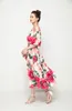 여자 활주로 드레스 섹시한 스파게티 스트랩 플로럴 프린트 계층 주름에 탄성 허리 패션 캐주얼 디자이너 드레스