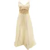 Casual Kleider Frauen Mode Gold Pailletten Spitze Stickerei Sexy Formale Kleid Hochzeit Gast Ärmellose Party V-ausschnitt Lange Leibchen Vestidos