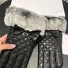 Plaid Pattern Gloves Letter Bow Mitten Luxury Elegant Fur Leather Mittens Womens Street Warm Glove