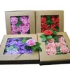 Home Wedding Fiori artificiali decorativi 25pcs / Box PE Foam Rose Fiori Testa con foglie Bouquet da sposa fai da te Fiore di simulazione per il regalo di San Valentino