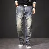 Trend Baggy Jeans Men Casual Cargo Pants Patchwork Distressed Denim Fickets Taktiska Byxor Mens Kläder