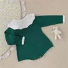 Coreano Bebê Bodysuits Menina Fio De Algodão Puro Grande Collar Malha De Malha De Leotard Triângulo Escalada Sweater 210515