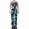 Two Pieces Pants Sets Women Strapless Bowknot Top & Wide Leg Pants Suit 210521