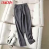 Tangada women dark gray pants cargo strethy waist trousers joggers female sweat 6D80 211115