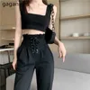 Weiße schwarze Haremhose für Frauen Bandageknospe Hohe Taille Baggy Jogger Lässig Sommer Lose Hose Weibliche Streetwear 210601