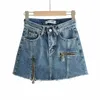 Summer Women's Sexy Denim Jupes Automne Side Slit Zipper Denim Jupe Femelle Trou Casual Solide Mini Jupe Bleue pour les femmes 210514